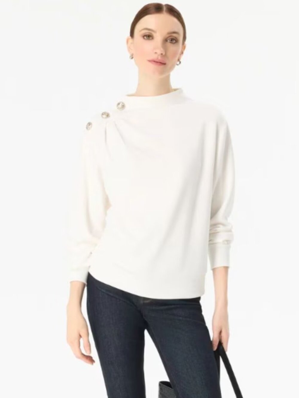White House Black Market white button shoulder pullover sweater size M